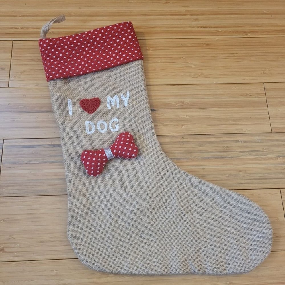 Burlap I love my dog christmas stocking